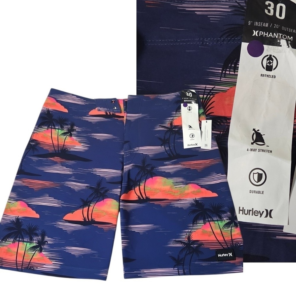 NEW Hurley Board Shorts Mens 30 Phantom Eco Weekender Tropical Sunset Palm Tree